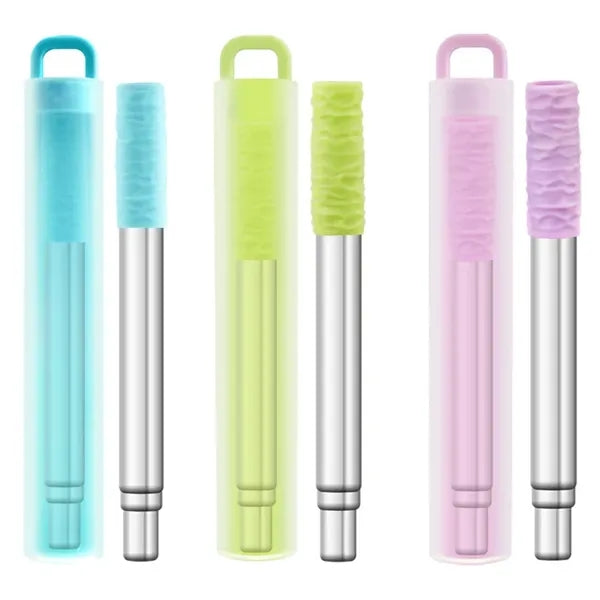 Collapsible Stainless Steel Folding Straw Brush Set