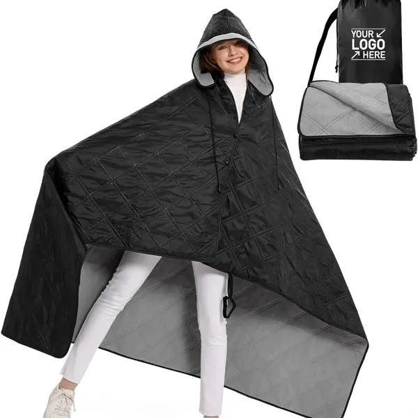 Waterproof Camping Fleece Blanket with Hoodie