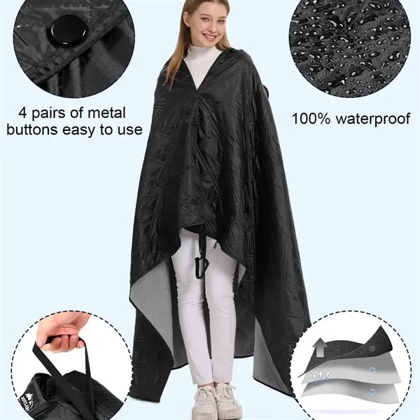 Waterproof Camping Fleece Blanket with Hoodie