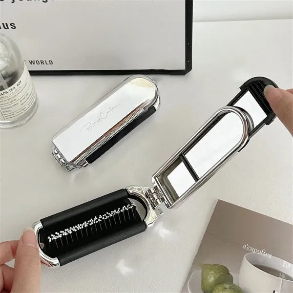 Folding Compact Hair Brush with Mirror