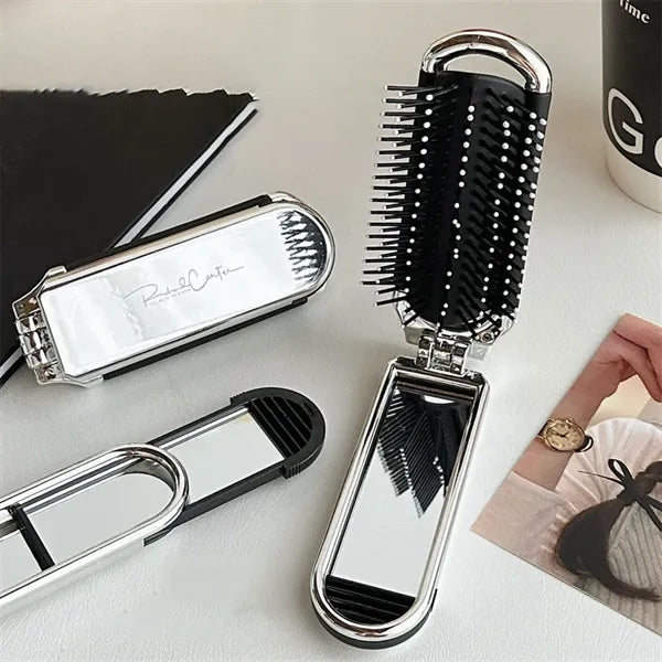 Folding Compact Hair Brush with Mirror