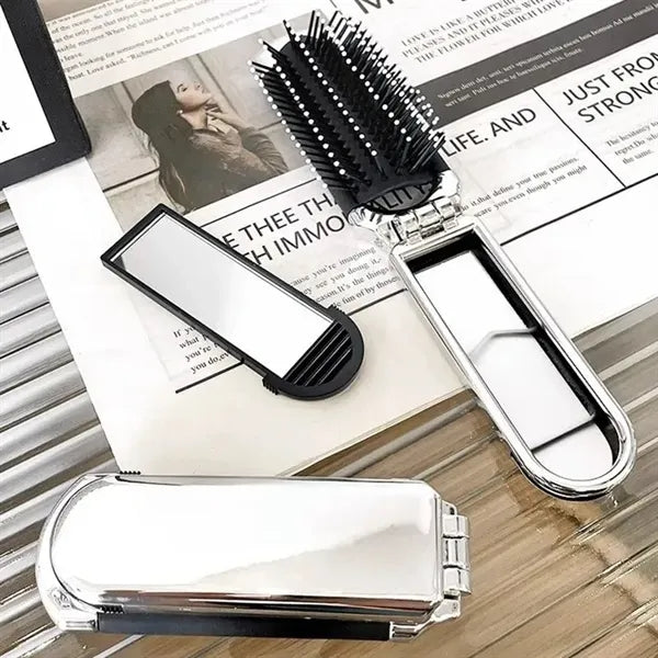 Folding Compact Hair Brush with Mirror