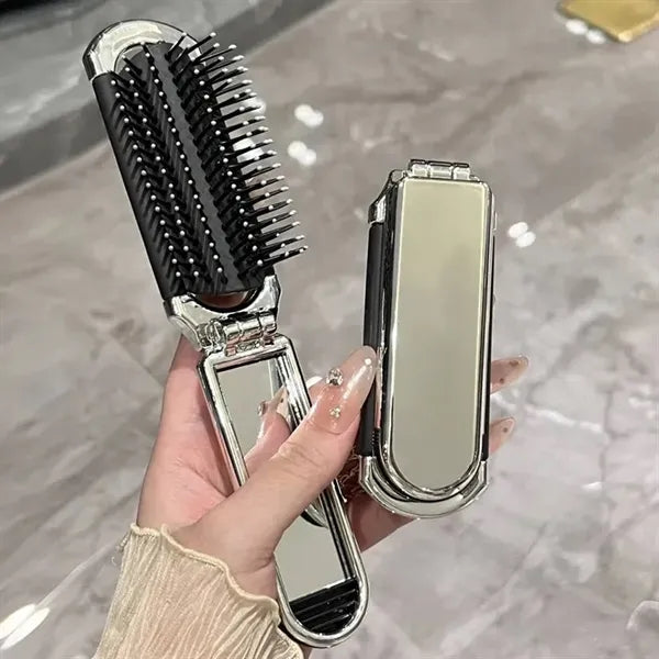 Folding Compact Hair Brush with Mirror