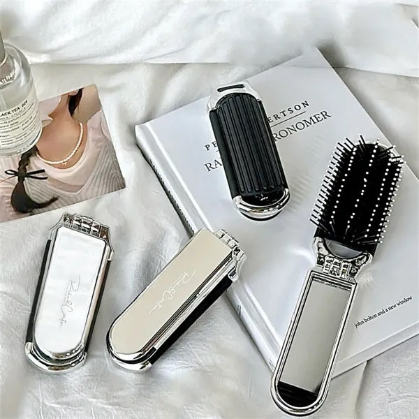 Folding Compact Hair Brush with Mirror