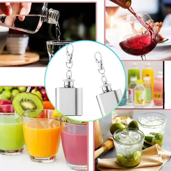 1oz Mini Portable Stainless Steel Liquor Flask with Keychain