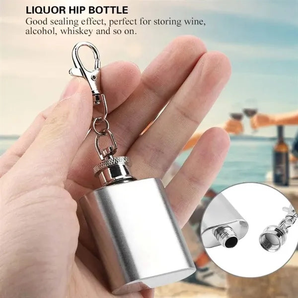 1oz Mini Portable Stainless Steel Liquor Flask with Keychain