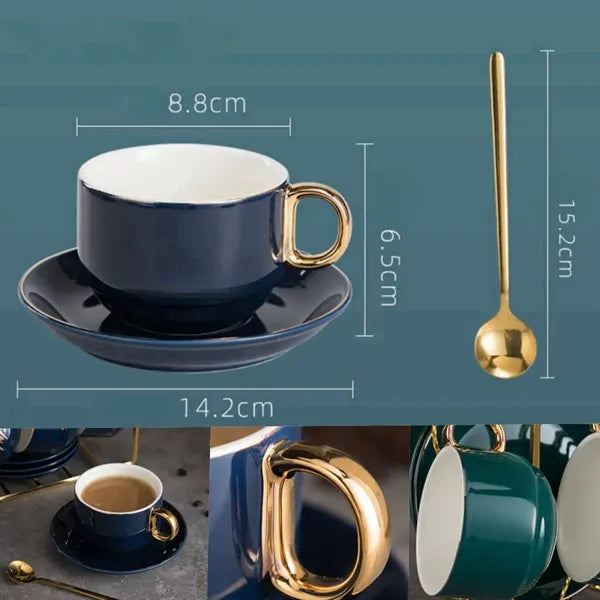 Ceramic Coffee Cup Set with Saucer & Spoon