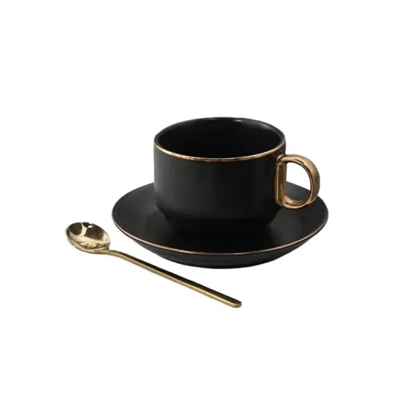 Ceramic Coffee Cup Set with Saucer & Spoon