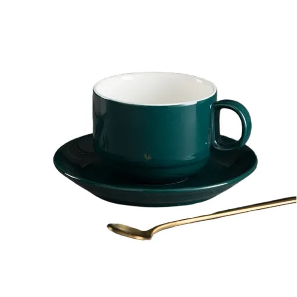 Ceramic Coffee Cup Set with Saucer & Spoon
