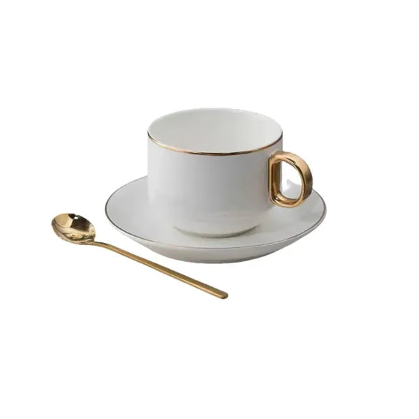 Ceramic Coffee Cup Set with Saucer & Spoon