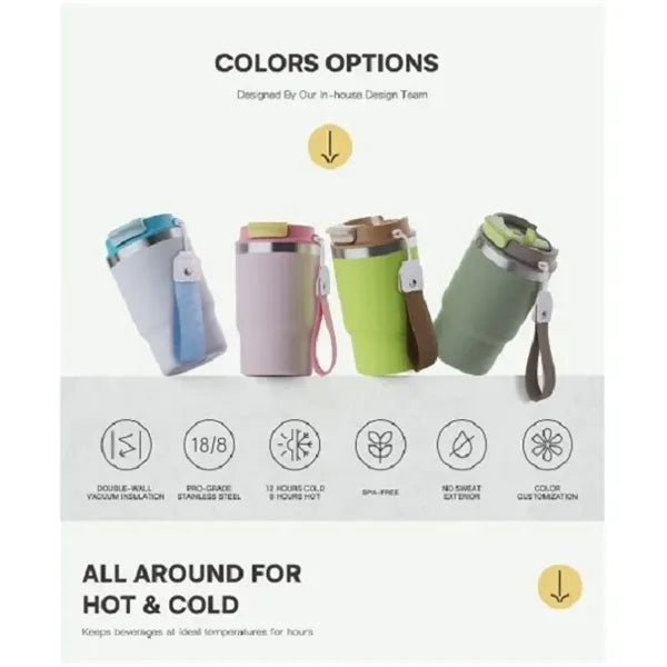 Double Wall Leakproof Vacuum Coffee Tumbler with Lanyard