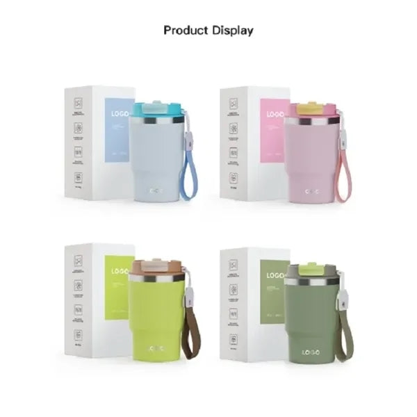 Double Wall Leakproof Vacuum Coffee Tumbler with Lanyard