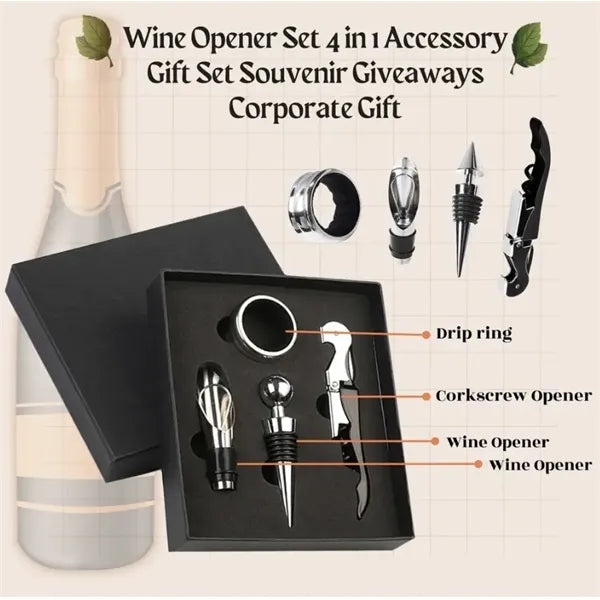 4 In 1 Wine Opener Set Corkscrew Stopper Pourer Tools