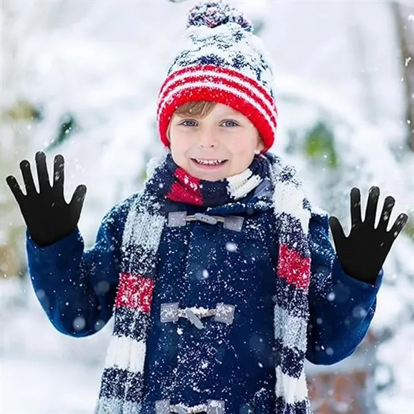 Kids Winter Warm Full Fingers Knit Gloves