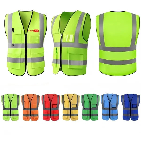 Multi-Pocket Reflective Safety Vest With Zipper Front