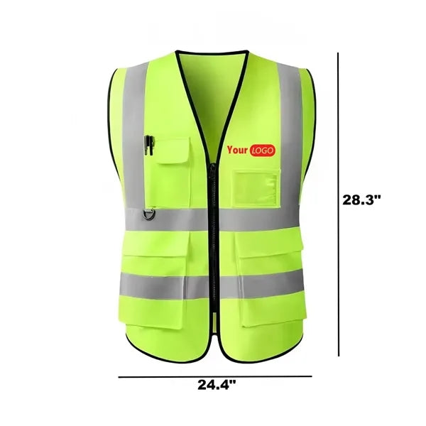 Multi-Pocket Reflective Safety Vest With Zipper Front
