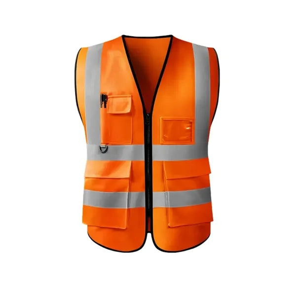 Multi-Pocket Reflective Safety Vest With Zipper Front