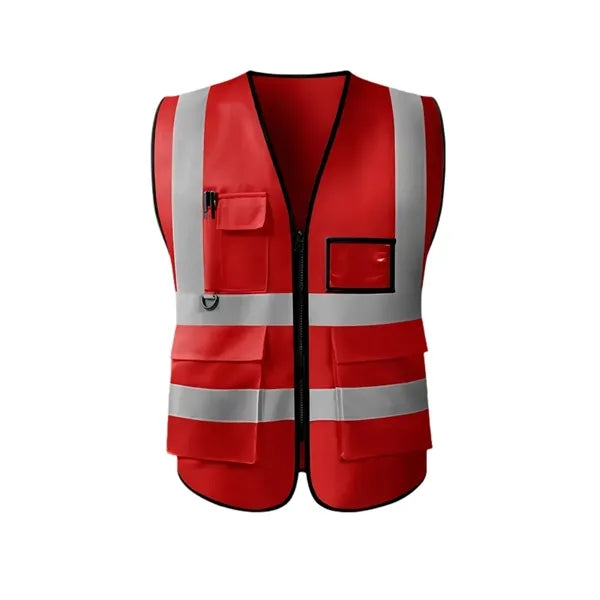 Multi-Pocket Reflective Safety Vest With Zipper Front