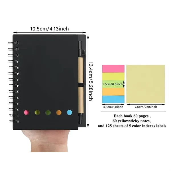 Mini Lined Spiral Notebook With Pen And Sticky Note
