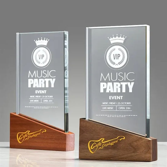 Wood Plaque Crystal Trophy