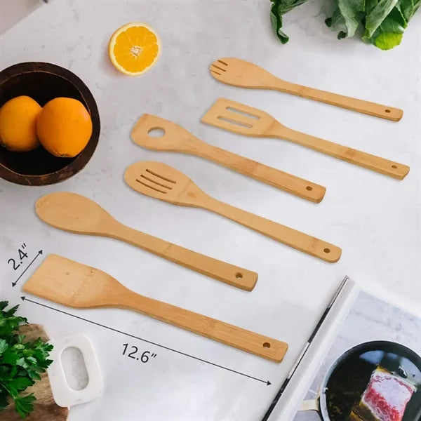 6-Piece Bamboo Utensil Set for Apartment Essentials