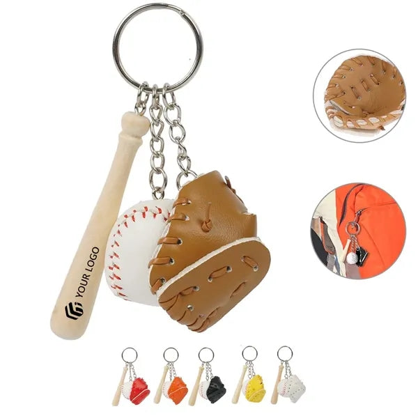 Wooden Sport Birthday Souvenir Baseball Glove Bat Keychain