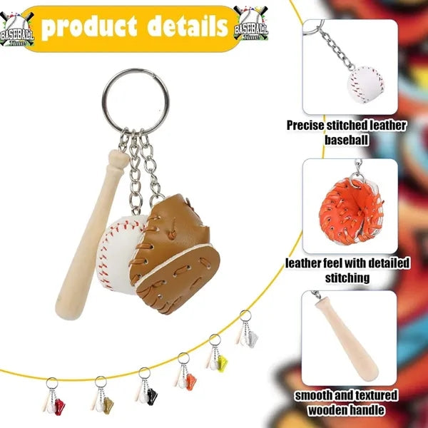 Wooden Sport Birthday Souvenir Baseball Glove Bat Keychain