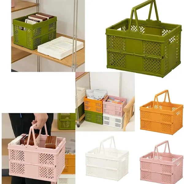 Foldable Pantry Crates Container Plastic Grocery Basket
