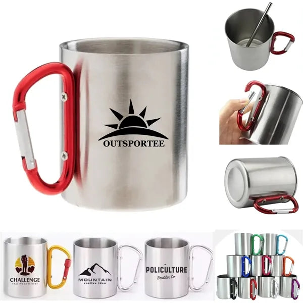 10 oz Portable Camping Stainless Steel Carabiner Mug
