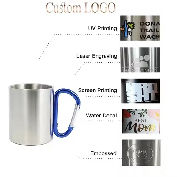 10 oz Portable Camping Stainless Steel Carabiner Mug