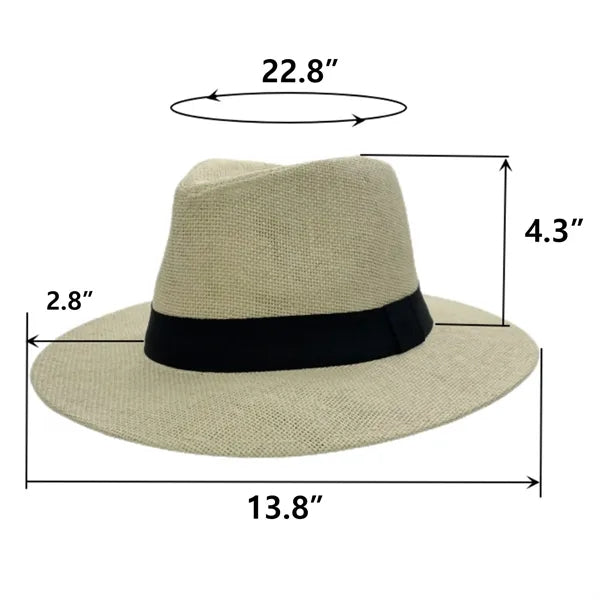 Wide Brim Straw Fedora Beach Hat with Custom Band