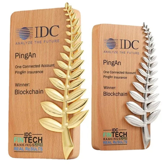 Wooden Trophy with Palm Leaves