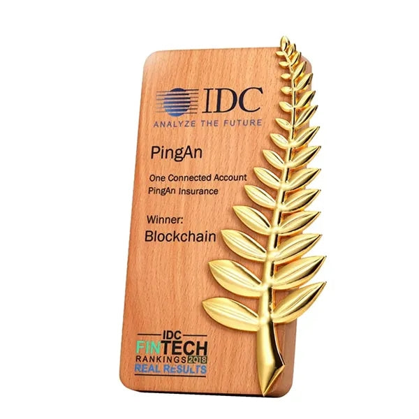 Wooden Trophy with Palm Leaves