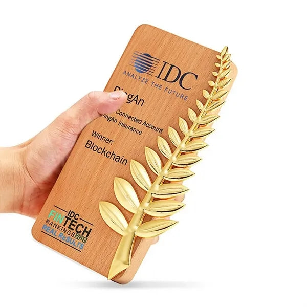 Wooden Trophy with Palm Leaves