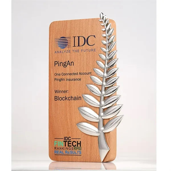 Wooden Trophy with Palm Leaves