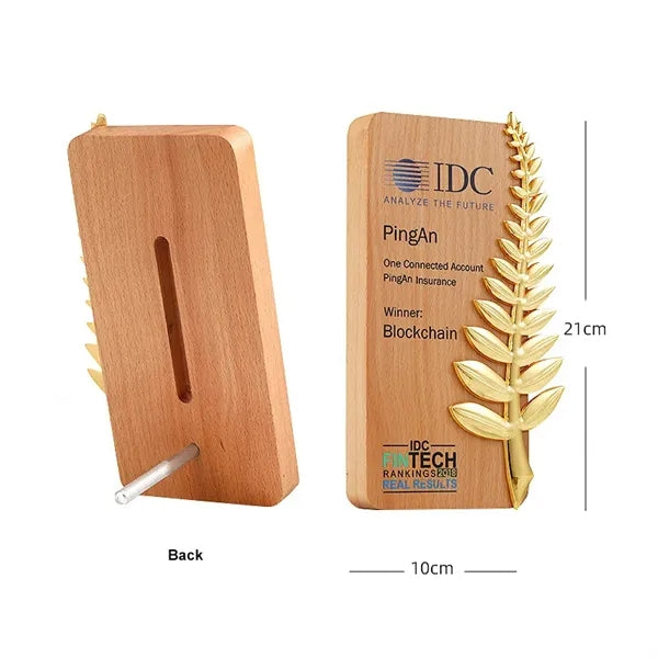 Wooden Trophy with Palm Leaves