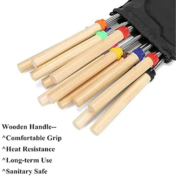 8 Piece Fire Pit Retractable Hot Dog Skewer