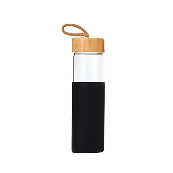 16 Oz Glass Water Bottle w/ Bamboo Lid & Silicone Sleeve