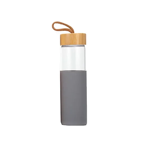 16 Oz Glass Water Bottle w/ Bamboo Lid & Silicone Sleeve