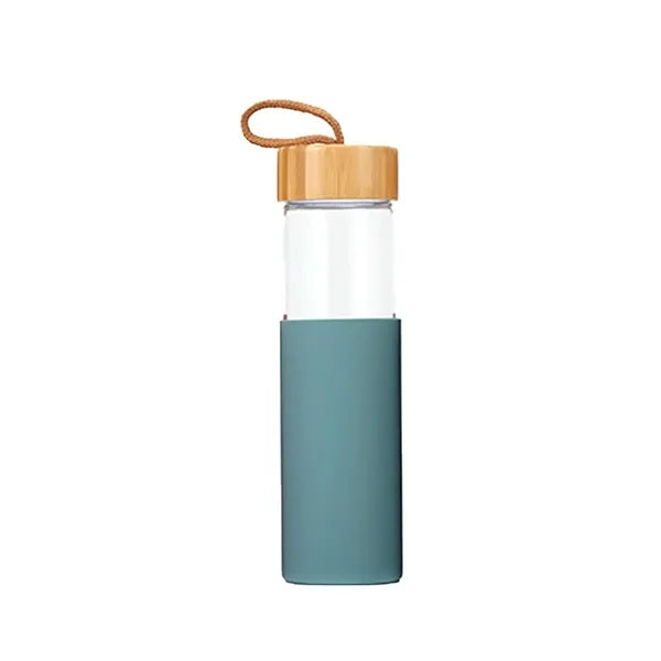 16 Oz Glass Water Bottle w/ Bamboo Lid & Silicone Sleeve