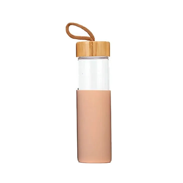 16 Oz Glass Water Bottle w/ Bamboo Lid & Silicone Sleeve