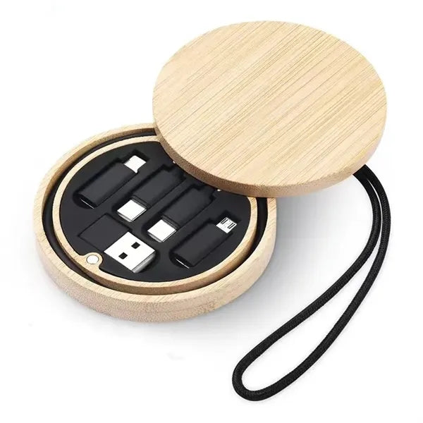 Bamboo Multi-Function Data Cable Storage Box
