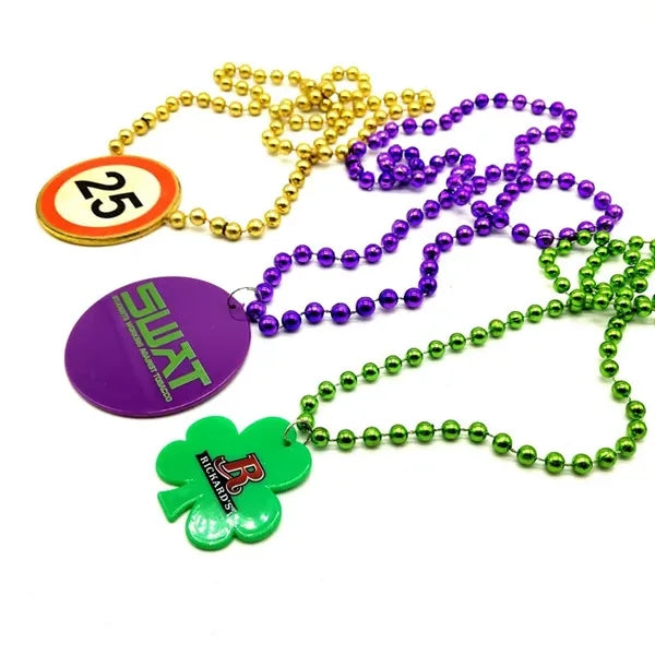 33" Mardi Gras Beads Necklace With Medallion