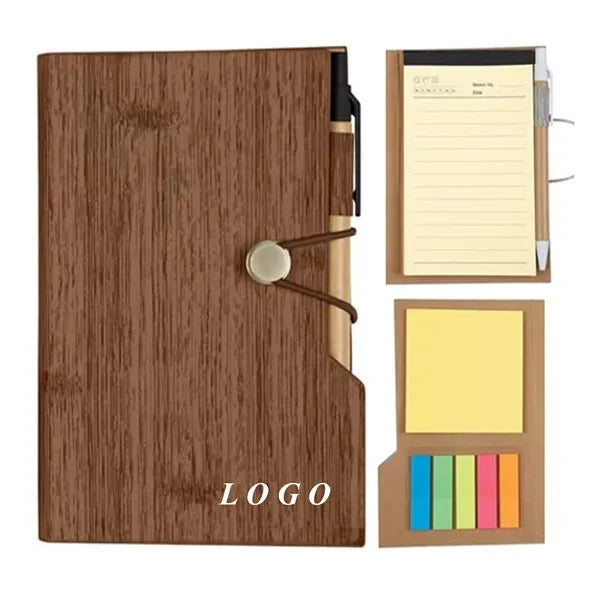 Woodgrain Notebook With Sticky Notes And Flags for Office