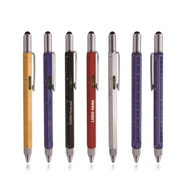 6 in 1 Metal Multitool Touch Screen Pen With Ruler Level