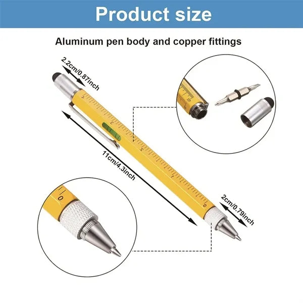 6 in 1 Metal Multitool Touch Screen Pen With Ruler Level