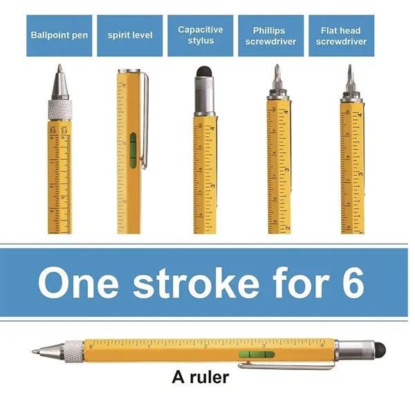 6 in 1 Metal Multitool Touch Screen Pen With Ruler Level