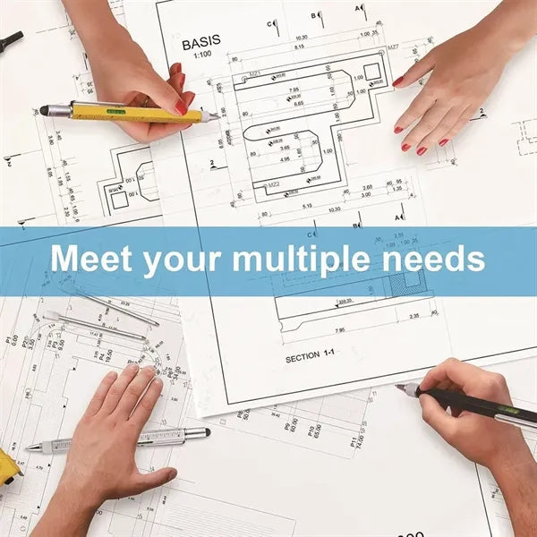 6 in 1 Metal Multitool Touch Screen Pen With Ruler Level