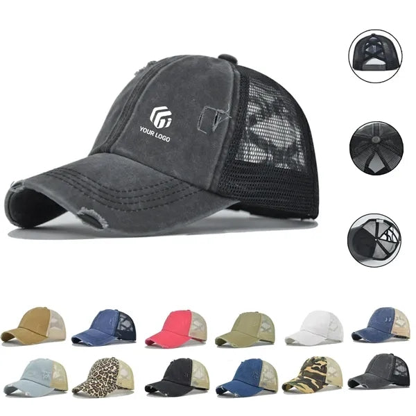 Versatile casual elastic trucker ponytail baseball cap