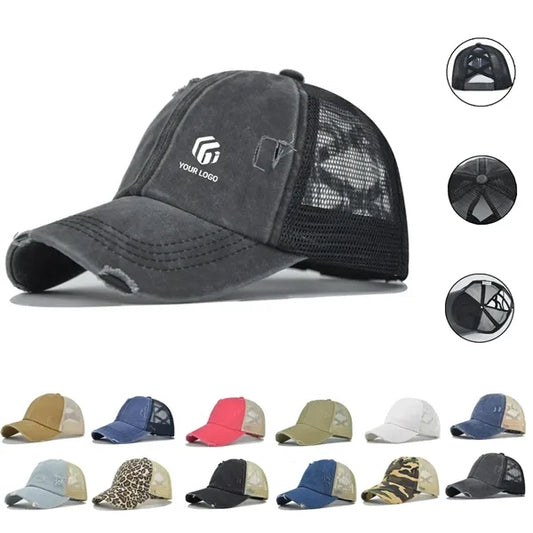 Versatile casual elastic trucker ponytail baseball cap